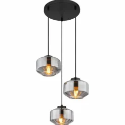 Suspension Verre Fumé-Luminaires Globo Lighting Suspension Globo CHRISTIANA Noir, 3 lumières
