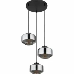 Suspension Verre Fumé-Luminaires Globo Lighting Suspension Globo CHRISTIANA Noir, 3 lumières