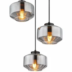 Suspension Verre Fumé-Luminaires Globo Lighting Suspension Globo CHRISTIANA Noir, 3 lumières