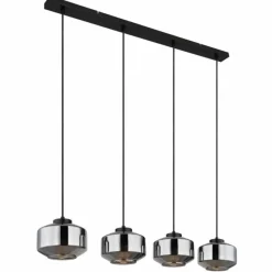 Suspension Verre Fumé-Luminaires Globo Lighting Suspension Globo CHRISTIANA Noir, 4 lumières