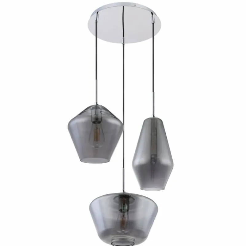Suspension Verre Fumé-Luminaires Globo Lighting Suspension Globo Chrome, 3 lumières