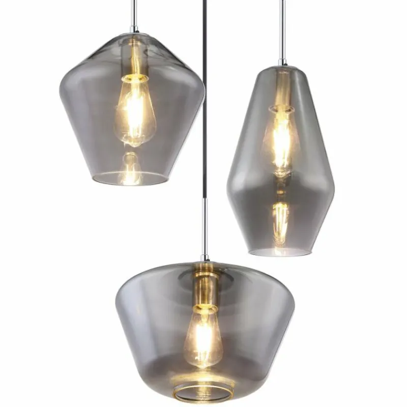 Suspension Verre Fumé-Luminaires Globo Lighting Suspension Globo Chrome, 3 lumières