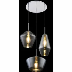 Suspension Verre Fumé-Luminaires Globo Lighting Suspension Globo Chrome, 3 lumières