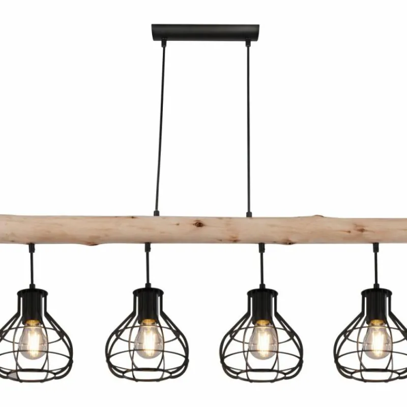 Lampes Industrielles-Luminaires Globo Lighting Suspension Globo CLASTRA Bois foncé, Noir, 4 lumières