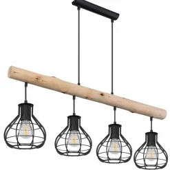 Lampes Industrielles-Luminaires Globo Lighting Suspension Globo CLASTRA Bois foncé, Noir, 4 lumières