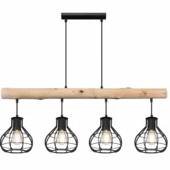 Lampes Industrielles-Luminaires Globo Lighting Suspension Globo CLASTRA Bois foncé, Noir, 4 lumières