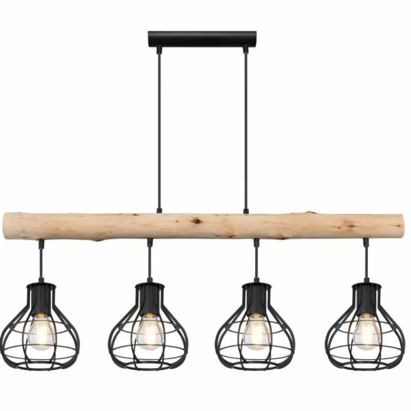 Lampes Industrielles-Luminaires Globo Lighting Suspension Globo CLASTRA Bois foncé, Noir, 4 lumières