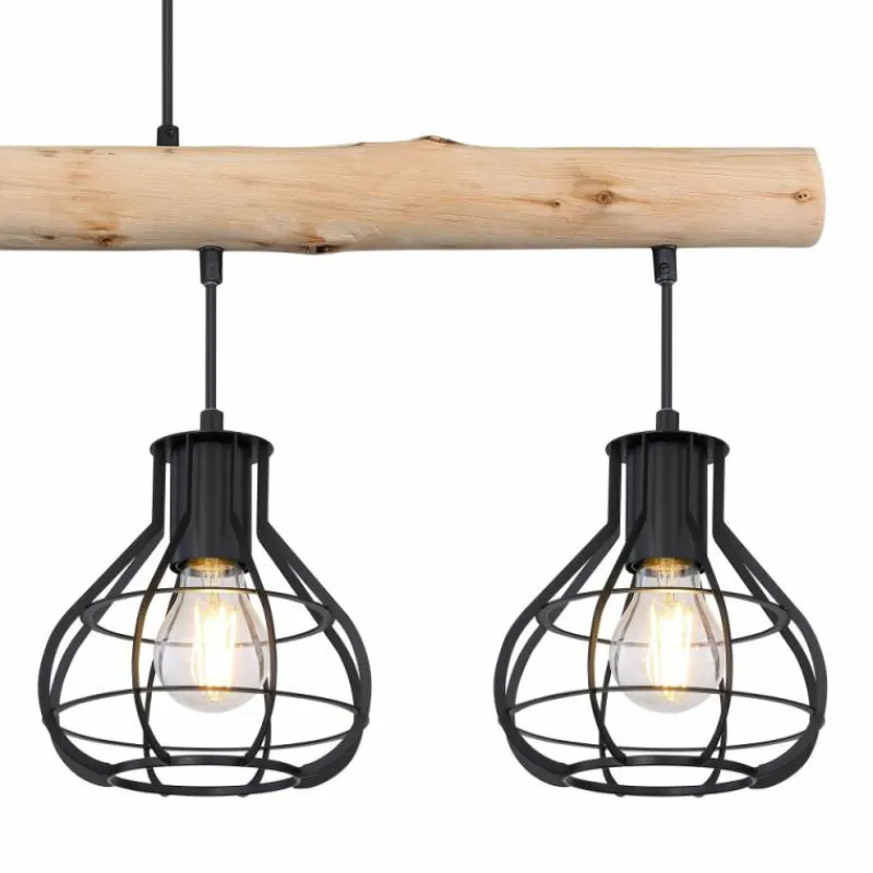 Lampes Industrielles-Luminaires Globo Lighting Suspension Globo CLASTRA Bois foncé, Noir, 4 lumières
