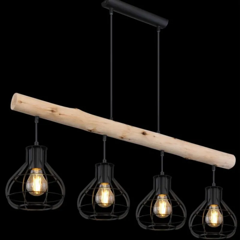 Lampes Industrielles-Luminaires Globo Lighting Suspension Globo CLASTRA Bois foncé, Noir, 4 lumières