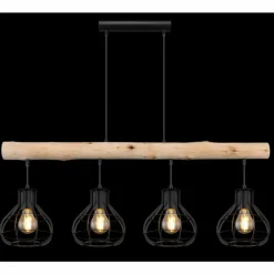 Lampes Industrielles-Luminaires Globo Lighting Suspension Globo CLASTRA Bois foncé, Noir, 4 lumières
