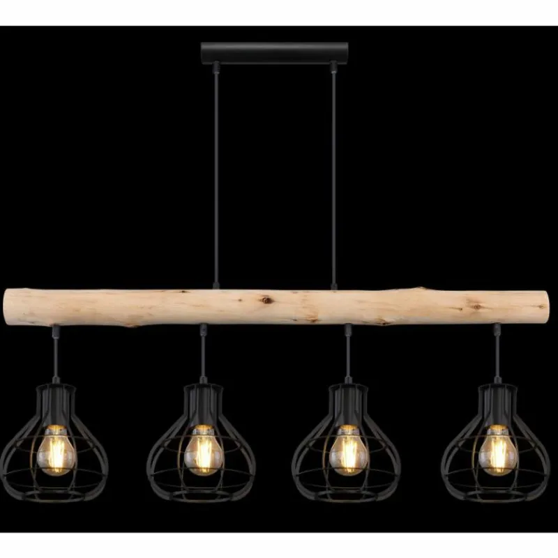 Lampes Industrielles-Luminaires Globo Lighting Suspension Globo CLASTRA Bois foncé, Noir, 4 lumières