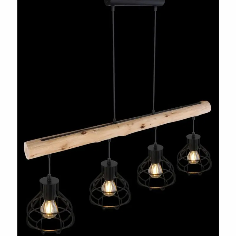 Lampes Industrielles-Luminaires Globo Lighting Suspension Globo CLASTRA Bois foncé, Noir, 4 lumières