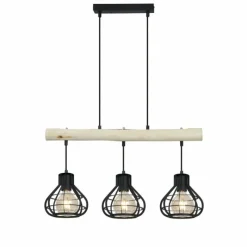 Lampes Vintages & Rétros-Luminaires Globo Lighting Suspension Globo CLASTRA Bois clair, Noir, 3 lumières