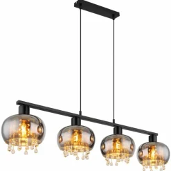 Suspension Verre Fumé-Luminaires Globo Lighting Suspension Globo CORRY Noir, 4 lumières