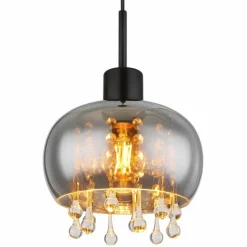 Suspension Verre Fumé-Luminaires Globo Lighting Suspension Globo CORRY Noir, 1 lumière
