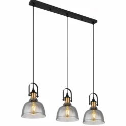 Suspension Verre Fumé-Luminaires Globo Lighting Suspension Globo DOROTHEA Laiton, Noir, 3 lumières