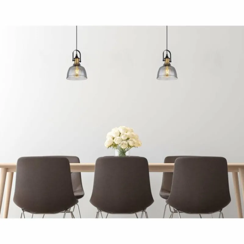 Suspension Verre Fumé-Luminaires Globo Lighting Suspension Globo DOROTHEA Laiton, Noir, 1 lumière