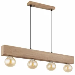 Lampes En Bois-Luminaires Globo Lighting Suspension Globo ERNA Bois clair, Noir, 4 lumières