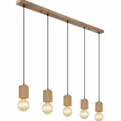 Lampes En Bois-Luminaires Globo Lighting Suspension Globo ERNA Bois clair, Noir, 5 lumières