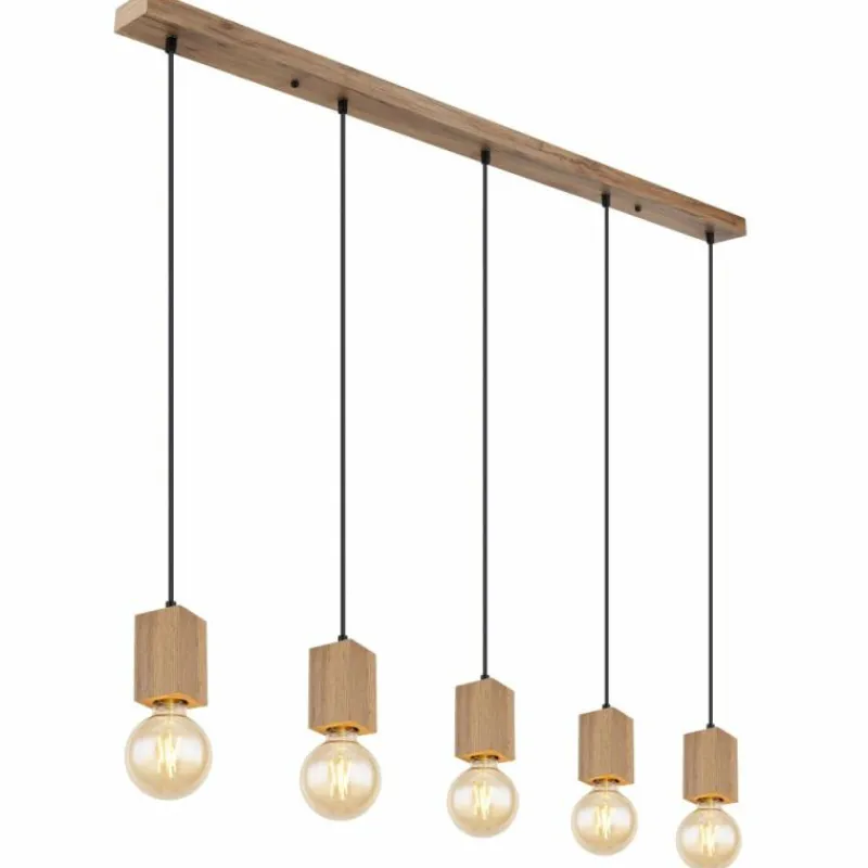 Lampes En Bois-Luminaires Globo Lighting Suspension Globo ERNA Bois clair, Noir, 5 lumières