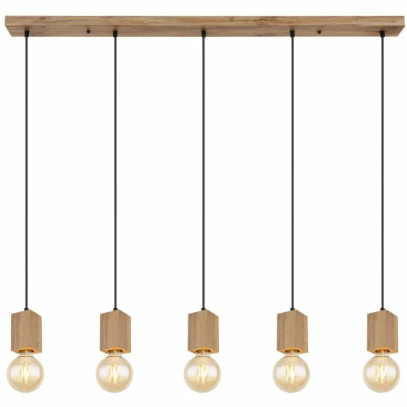 Lampes En Bois-Luminaires Globo Lighting Suspension Globo ERNA Bois clair, Noir, 5 lumières