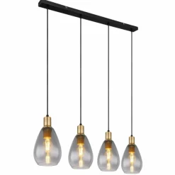 Suspension Verre Fumé-Luminaires Globo Lighting Suspension Globo FANNI Laiton, Noir, 4 lumières