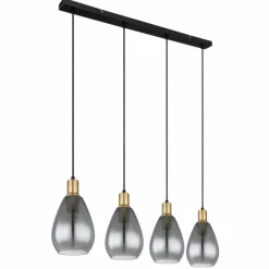 Suspension Verre Fumé-Luminaires Globo Lighting Suspension Globo FANNI Laiton, Noir, 4 lumières