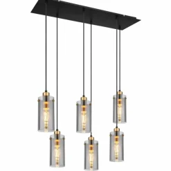 Suspension Verre Fumé-Luminaires Globo Lighting Suspension Globo FANNI Laiton, Noir, 6 lumières