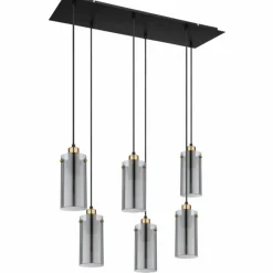 Suspension Verre Fumé-Luminaires Globo Lighting Suspension Globo FANNI Laiton, Noir, 6 lumières