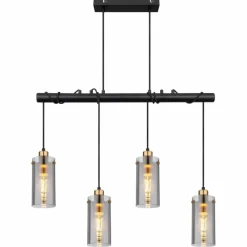 Suspension Verre Fumé-Luminaires Globo Lighting Suspension Globo FANNI Laiton, Noir, 4 lumières