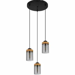 Suspension Verre Fumé-Luminaires Globo Lighting Suspension Globo FINCA Écru, Noir, 3 lumières