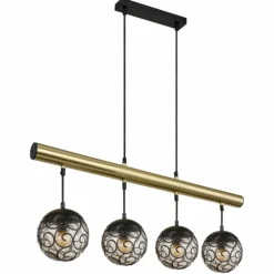 Suspension Verre Fumé-Luminaires Globo Lighting Suspension Globo FITZ Laiton, Noir, 4 lumières