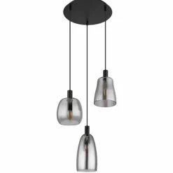 Suspension Verre Fumé-Luminaires Globo Lighting Suspension Globo GARRI Noir, 3 lumières