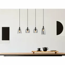 Suspension Verre Fumé-Luminaires Globo Lighting Suspension Globo GARRI Noir, 4 lumières