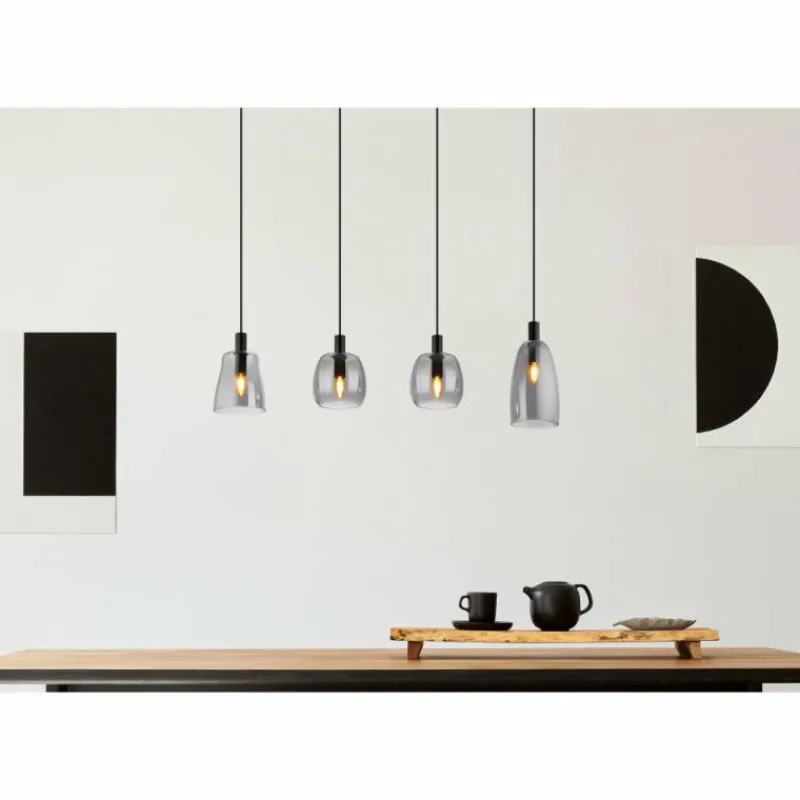Suspension Verre Fumé-Luminaires Globo Lighting Suspension Globo GARRI Noir, 4 lumières
