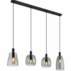 Suspension Verre Fumé-Luminaires Globo Lighting Suspension Globo GARRI Noir, 4 lumières