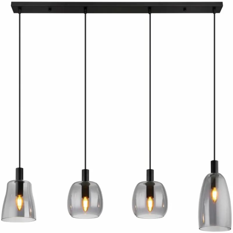Suspension Verre Fumé-Luminaires Globo Lighting Suspension Globo GARRI Noir, 4 lumières