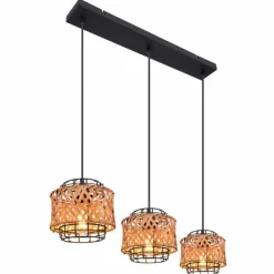Style Boho-Chic-Luminaires Globo Lighting Suspension Globo GINA Bois foncé, Noir, 3 lumières