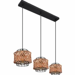 Style Boho-Chic-Luminaires Globo Lighting Suspension Globo GINA Bois foncé, Noir, 3 lumières