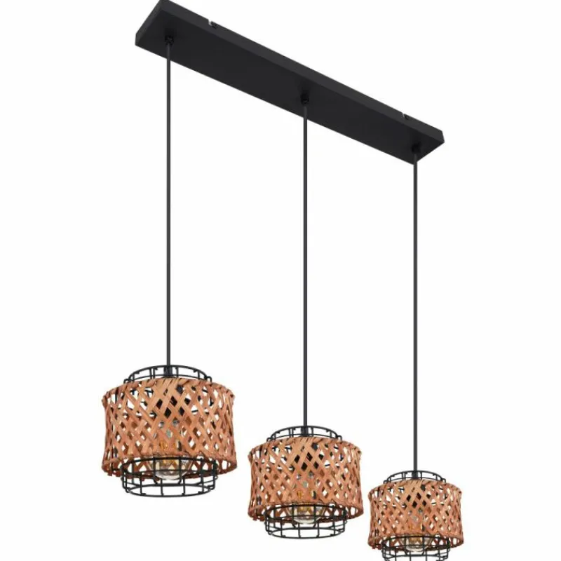 Style Boho-Chic-Luminaires Globo Lighting Suspension Globo GINA Bois foncé, Noir, 3 lumières