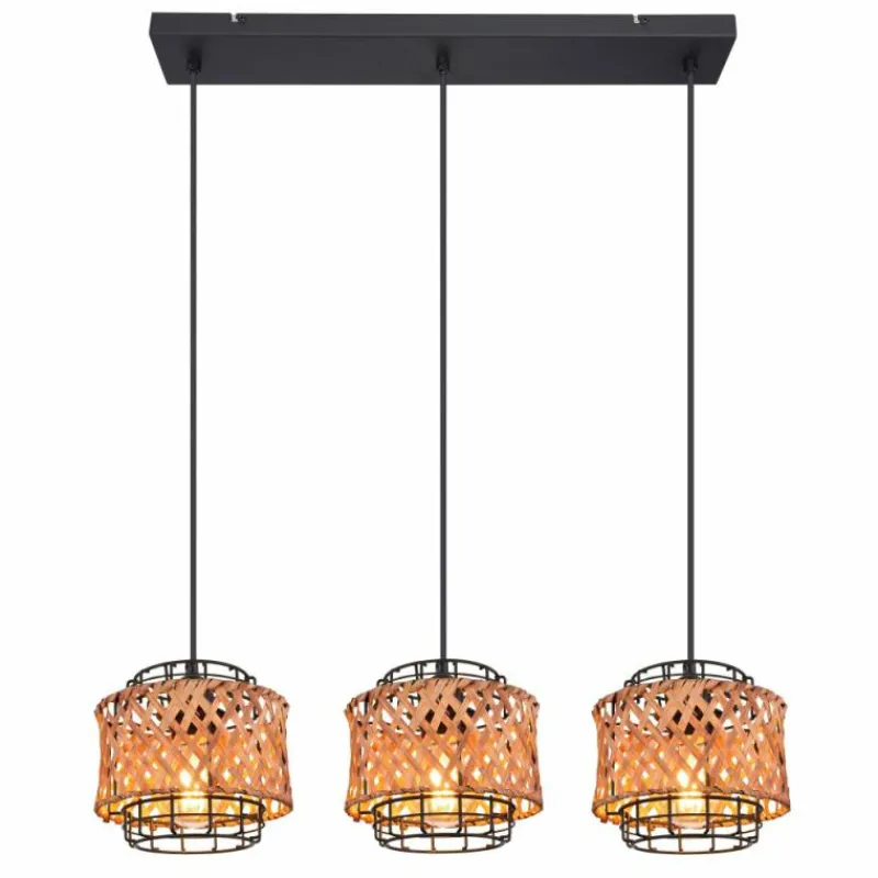 Style Boho-Chic-Luminaires Globo Lighting Suspension Globo GINA Bois foncé, Noir, 3 lumières