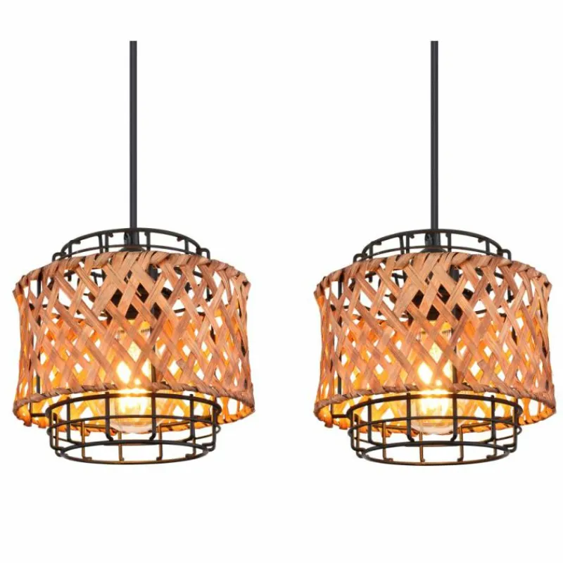 Style Boho-Chic-Luminaires Globo Lighting Suspension Globo GINA Bois foncé, Noir, 3 lumières