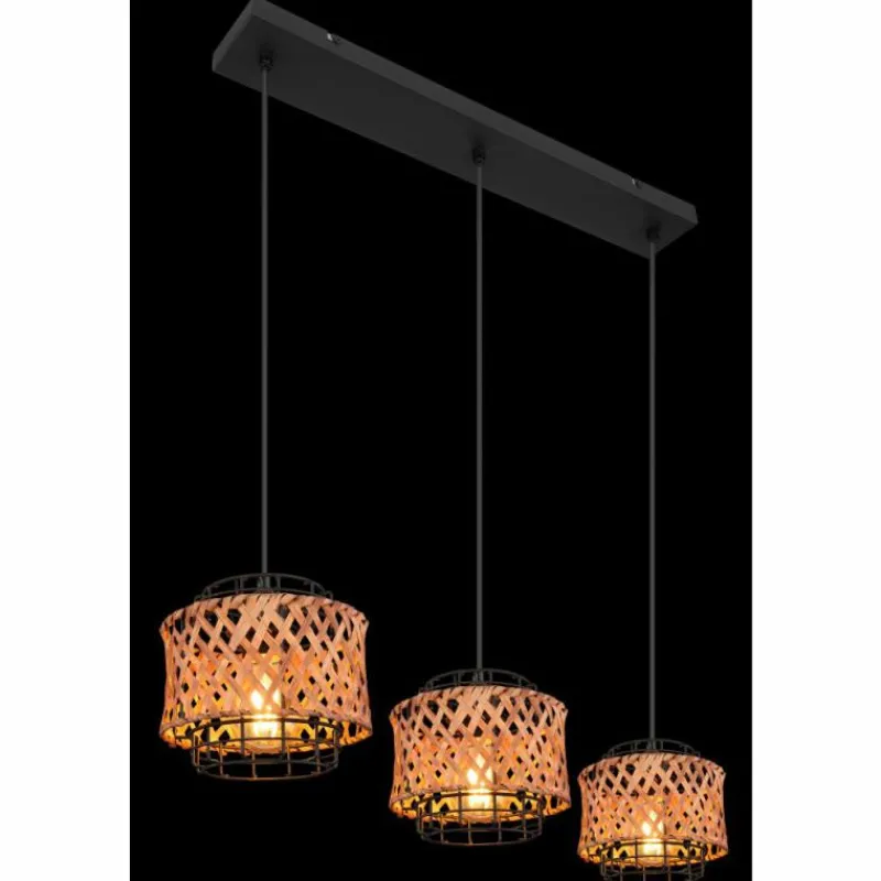 Style Boho-Chic-Luminaires Globo Lighting Suspension Globo GINA Bois foncé, Noir, 3 lumières