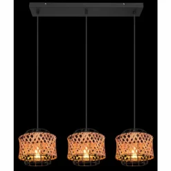 Style Boho-Chic-Luminaires Globo Lighting Suspension Globo GINA Bois foncé, Noir, 3 lumières