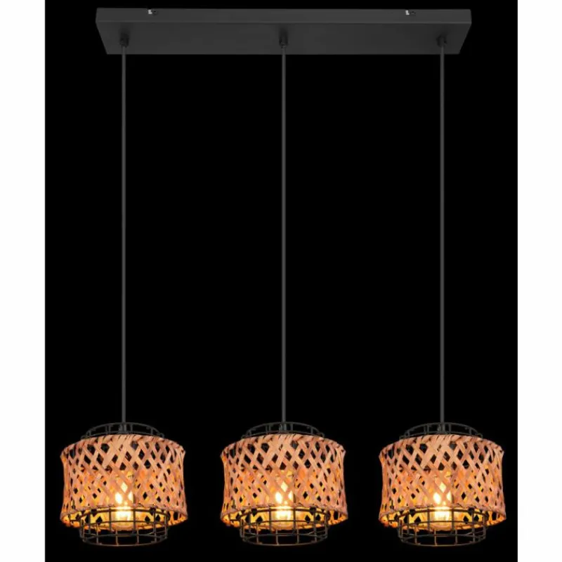 Style Boho-Chic-Luminaires Globo Lighting Suspension Globo GINA Bois foncé, Noir, 3 lumières