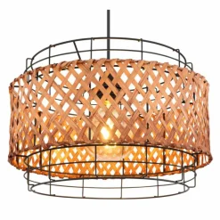 Style Boho-Chic-Luminaires Globo Lighting Suspension Globo GINA Bois foncé, Noir, 1 lumière