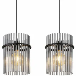 Suspension Verre Fumé-Luminaires Globo Lighting Suspension Globo GORLEY Noir, 4 lumières