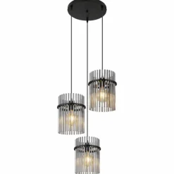 Suspension Verre Fumé-Luminaires Globo Lighting Suspension Globo GORLEY Noir, 3 lumières