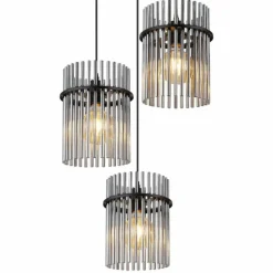 Suspension Verre Fumé-Luminaires Globo Lighting Suspension Globo GORLEY Noir, 3 lumières