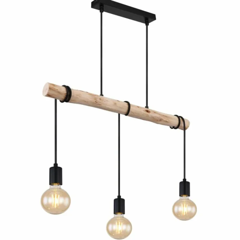 Lampes En Bois-Luminaires Globo Lighting Suspension Globo GREGOR Bois clair, Noir, 3 lumières